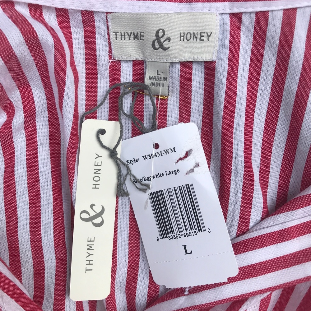 NWT Thyme and Honey Red Striped Shirt Dress - Picture 3 of 7